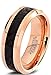 Tungsten Wedding Band Ring 8mm for Men Women Comfort Fit 18K Rose Gold Plated Plated Black Carbon Fiber Beveled Edge Polished