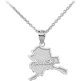 Alaska State Map Pendant Necklace in 925 Sterling Silver, 18"
