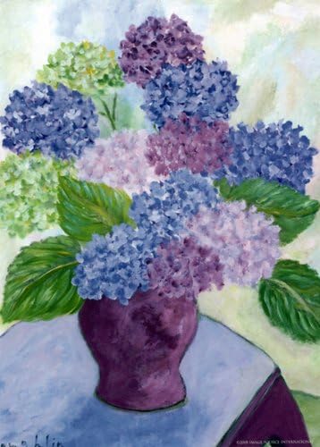 Hydrangeas in Purple Vase by Brendan Loughlin 5 X 7 Poster, GUILFORD CT, MODERN DAY VAN GOGH, FLOWERS ON THE COAST, PURPLE FLOWERS, VASE OF FLOWERS, ISI ARTIST, AMAZING ARTIST