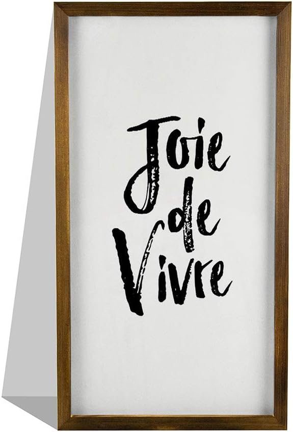EricauBird Joie De Vivre Wood Sign, French Citation Sign, Decorative Home Wall Art, Framed Sign for Home Wedding Party Farmhouse, Personalized Housewarming Gift, 12x22