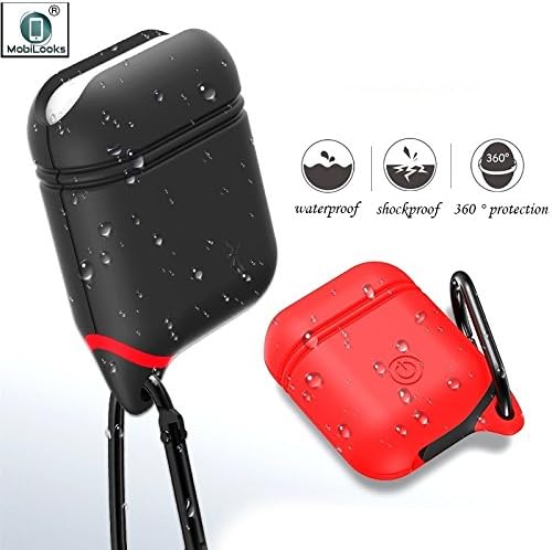MobiLooks AirPods1 Case,Silicone Shock Proof Protection Rectangular Shape AirPods with Keychain Clip for Wireless Headset Headphones Earphone Colour May Vary