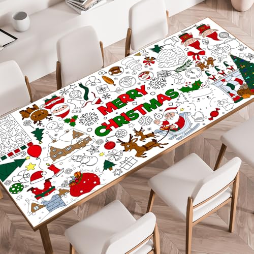 SPERINGEEN Christmas Tablecloth Decorations, Christmas Crafts for Kids, Essentials Xmas Themed Coloring Games Activities Gifts Poster Banner Table Cover for Holiday Children Family School Party Decor