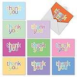 M2363TYBsl Hipster Thanks: 10 Assorted Blank Thank You Note Cards Featuring Thank You in a Fun Font with Bright Vibrant Colors, w/White Envelopes.