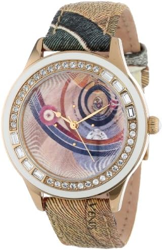 Gattinoni Women's B0579-003 Sigma Yellow Gold Ion-Plated Coated Stainless Steel Planetarium Textured Leather Strap Swarovski Crystal Watch