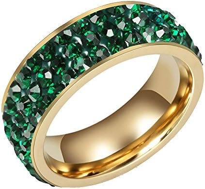 HOKY 3-Row Shining Bright Full Crystals Ring Gold-color Stainless Steel Wedding Bands For Women