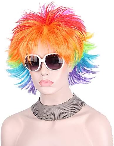 Rainbow Colorful Big Fans Party Wigs For Women Men Kids Colorful Football Hair Afro Clown Cosplay Wig Red Green Purple Blue T1/27 12inches
