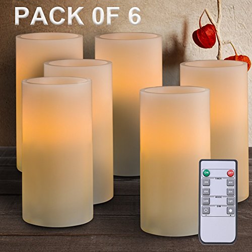 AMAGIC 3”x6” Large Flameless Candles With Remote And Timer - Real Wax Led Pillar Candles Bulk, Battery Candles for Home/Festival/Party/Christmas/Night Light, Great Gift Idea(Ivory, Set of 6)