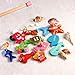BESTOYARD Fishing Game Fishing Toy - 12 Different Wooden Fishes with Words, 2 Magnetic Rods and 2 Dices, Perfect Educational Game for Kids Toddlers