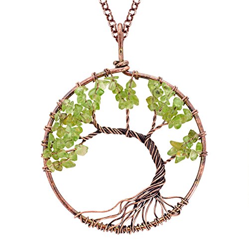 Fashion Tree of Life Pendant Necklace Handmade Peridot Gemstone Beads Chakra Statement Jewelry for Women Mothers Day Gift