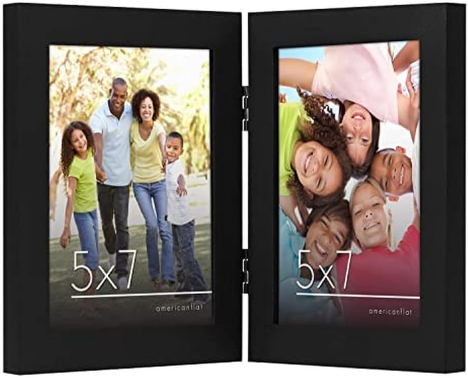 Photo Albums, Frames & Accessories - Americanflat Hinged 5x7 Picture Frame in Black - Double Picture Frame with Engineered Wood and Shatter Resistant Glass for Tabletop Display