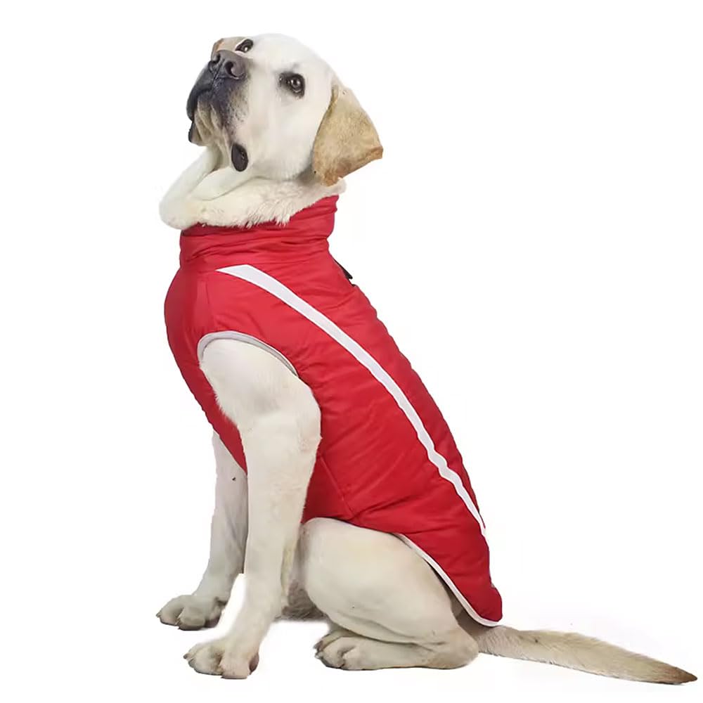 Voarge Waterproof Dog Coat Winter Warm Jacket, Dogs Pet Fleece Vest with Smooth Zipper, Puppy Outdoor Coats for Bulldog, Golden Retriever, Labrador, Red, 6XL