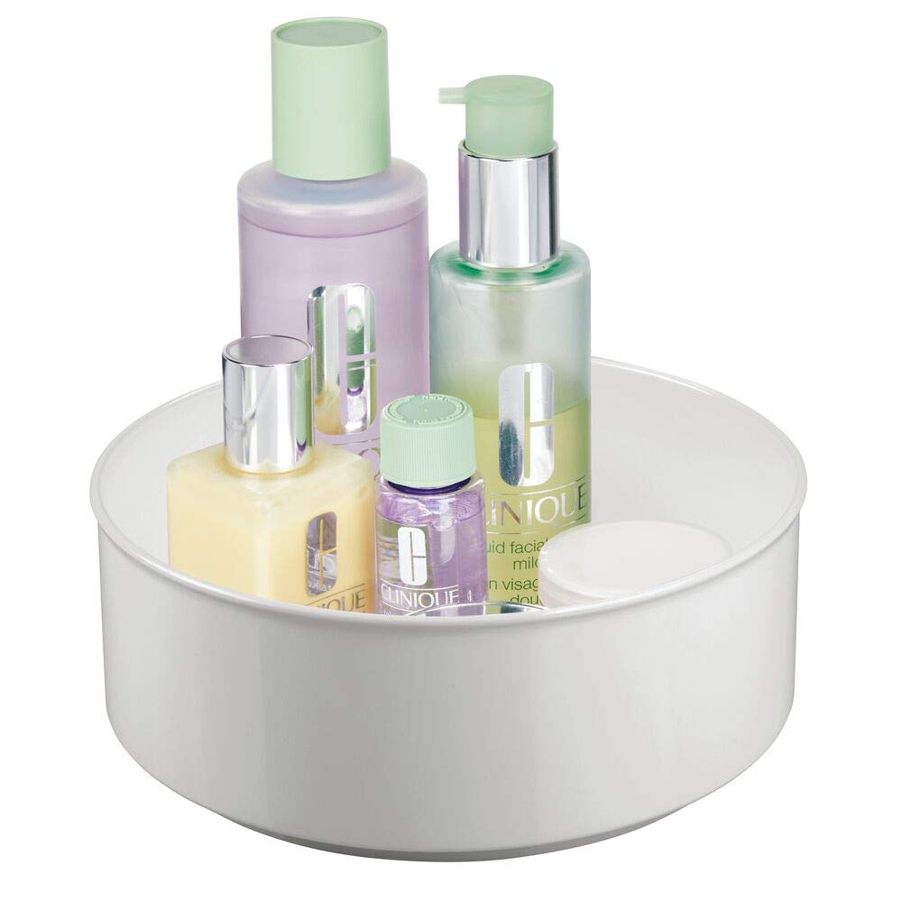 mDesign Plastic Spinning Lazy Susan Round Turntable Storage Tray - Rotating Organizer for Makeup, Cosmetics, Nail Polish, Vitamins, Shaving Kits, Hair Spray, Medical Supplies, First Aid - Light Gray