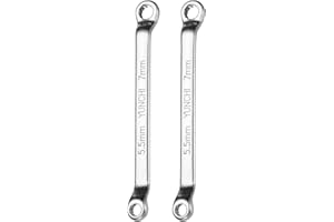 HARFINGTON 2pcs 45 Degree Offset Box End Wrench 5.5mm x 7mm Metric 12 Point Mirror Chrome Plated Alloy Steel Double Box Wrenc