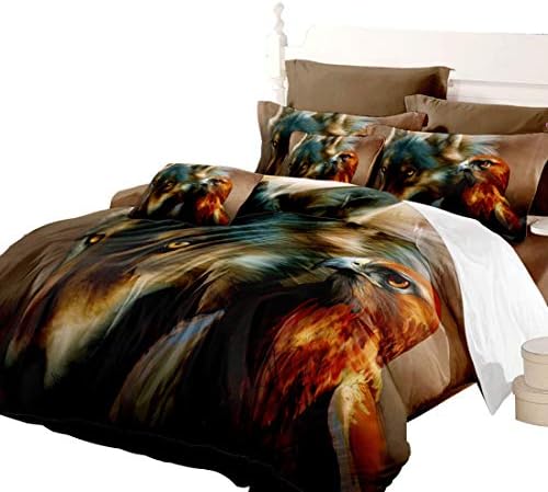 Junhome Duvet Cover Set Twin Size Wolf Parrot Printed Quilt Cover 2 Pcs Home Decor