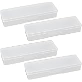 Tighall 4PCS Clear Containers Box with Hinged Lid and Snap Closure Plastic Storage Organizer Box, Painting Pencils Brush Storage Case, Pen Container for Drawing Tools, Office Supplies(White)
