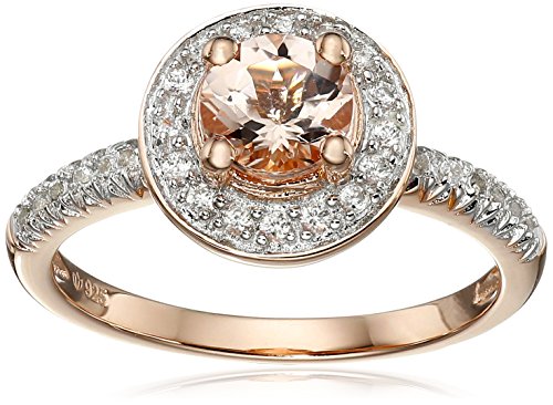 Rose Gold-Plated Silver Morganite and Natural White Zircon Halo Ring, Size 7