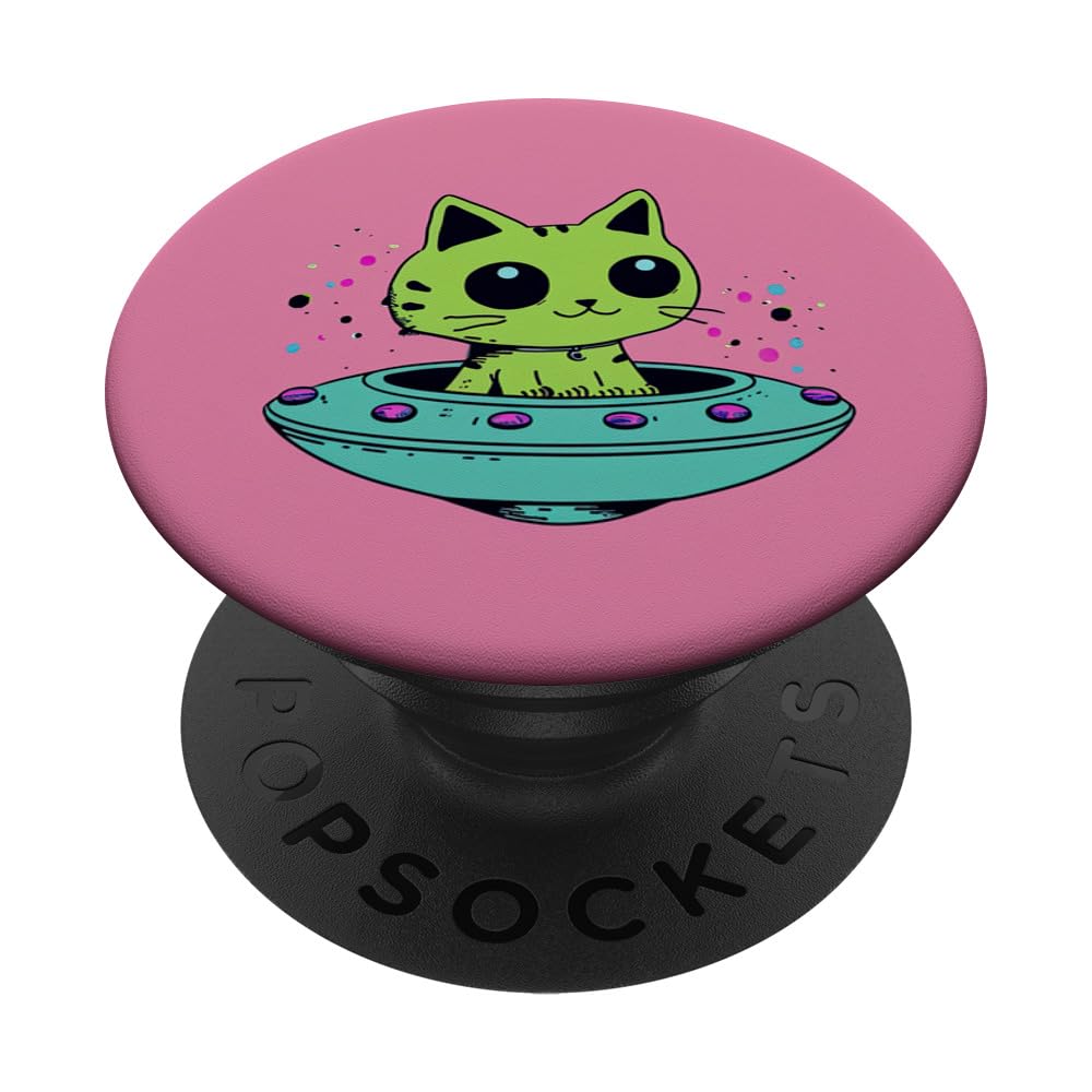 Cat Alien Kitty Spaceship Cat Mom Dad PopSockets Swappable PopGrip