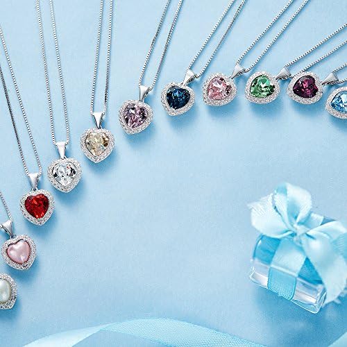Fuegoelves Birthstone Necklace 925 Sterling Silver Love Heart Pendant for Mom