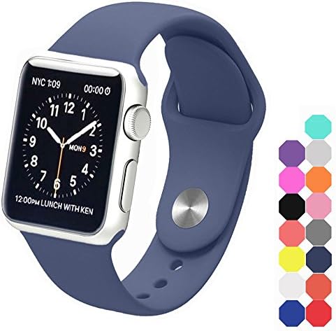XIYA Soft Silicone Replacement Sport Band for Apple Watch for 2 Lengths, Midnight blue,42mm