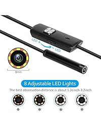 Inalámbrico, Wifi endoscopio boroscopio Cámara de inspección 2 en 1 °Cámara de 2.0 megapíxeles HD impermeable cámara de serpiente tubo desagüe con 8 LED ajustable para Android y iOS smartphone iPhone Samsung tablet 16.4 ft (16.4 foot)