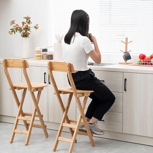 Zucng Bamboo Folding Bar Stool Kitchen Counter Stools with Backrest and Footrest, Portable Bar Chairs for Home Kitchen Island Breakfast, No Assembly, Natural