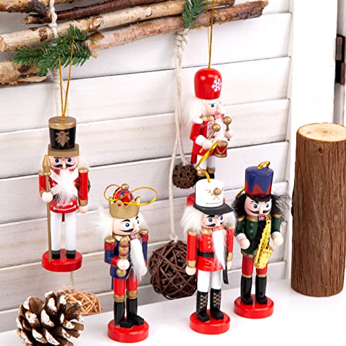 AMOR PRESENT Christmas Nutcracker Ornaments, 5.5 Inch Nutcracker Hanging Decorations Wooden Nutcracker Soldiers for Christmas Tree Gift Shelves Table Decoration