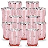 Just Artifacts Mercury Glass Votive Candle Holders 2.75-Inch Speckled Blush (Set of 12) - Mercury Glass Votive Candle Holders for Weddings and Home Décor