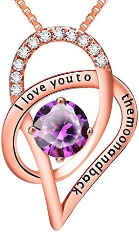 CS-DB Sterling Silver "I Love You To The Moon and Back" Heart Pendant Necklace (Rose Purple)