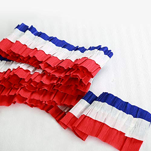 Red Blue White Crepe Paper Streamers for Fourth/4th of July USA American Independence Day Celebration Party Flag Garland Hanging Bunting Decoration for Birthday/Wedding/Baby Shower/Cavinal