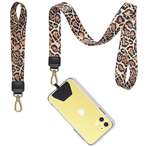 Phone Lanyard, COCASES Wrist Lanyard and Neck Lanyard for Keys ID Badge Set Phone Tether for iPhone, Galaxy & Most Smartphones (Yellow Leopard) - Thumbnail 6