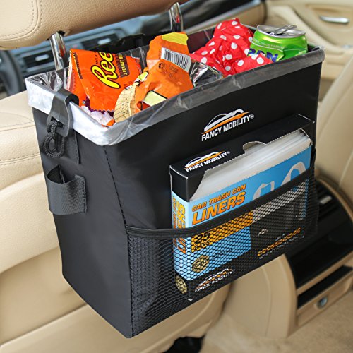 Fancy Mobility Car Trash Can – Auto Accessories Garbage Bag Keeps Car, SUV, Truck Vehicles Interior Clean – Road Trip Essential Perfect Gift for Every Driver – Car Trash + Dispenser Pack of 25 Liners