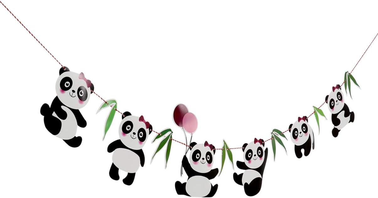 Amosfun Gaint Panda Banner Paper Panda Hanging Bunting Birthday Party Pull Flags Garland Kid Party Decor for Baby Shower Panda Themed Party(Black White)