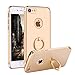 Qissy Case Compatible with iPhone 7 Case Ultra-Thin Hard Matte Shockproof 3 in 1 Ring Holder Kickstand PC Electroplate Cover Anti-Scratch for iPhone 7 4.7 inch (Gold)