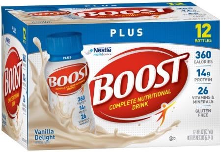 Boost Plus Complete Nutritional Drink, Vanilla Delight, 8 fl oz Bottle,12 Count (Pack of 1)