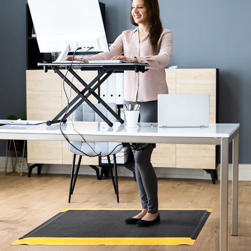 GOOFCXO 3ft x 5ft Anti Fatigue Mat, 15/16" Thick Industrial Grade Anti-Fatigue Floor Mat, Heavy Duty Diamond Plate Ergonomic Standing Mat for Kitchen Office Gym, Black with Yellow Border