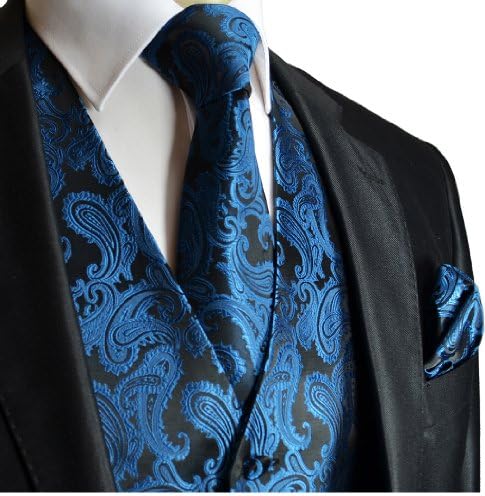 Black and Blue Paisley Tuxedo Vest Set