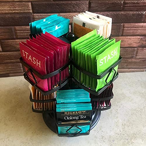 Tea Bag Organizer 360˚ Spinning Carousel Organizer Holds 80 Tea