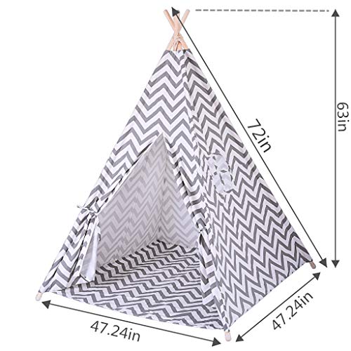 Beyonds Tent for Kids Foldable Children Play Tent for Girl and Boy with Carry Case 8 Poles White Black Canvas Playhouse Toy for Indoor and Outdoor Games