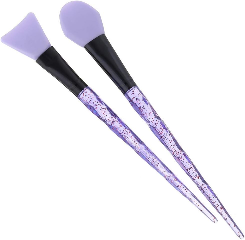 2 PCS Silicone Face Mask Brush,Mask Beauty Tool Soft Silicone Facial Mud Mask Applicator Brush Hairless Body Lotion And Body Butter Applicator Tools with Transparent Crystal Handle (Purple)