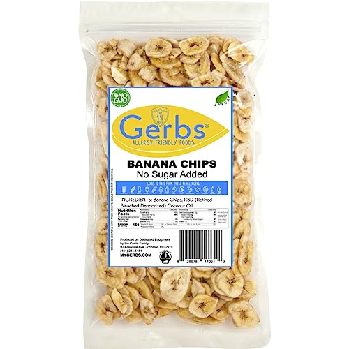 GERBS Unsweetened Banana Chip Slices 14 Oz. Freshly made Resealable Bag Top 14 Food Allergy