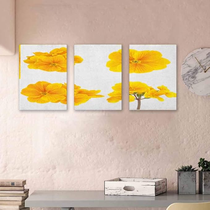 Yellow Flower Canvas Wall Art Set Gardening Themed Collection with Little Tender