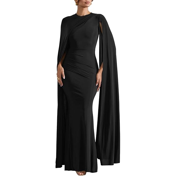 スーツ・フォーマル・ドレス layered cape dress floral embroidered split cape sleeve modest dress elegant - Temu