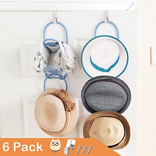 Wicome 6PCS Door &amp; Wall Mounted Baseball Flat Caps Holder Organizer,Closet Snapbacks Fitted Caps Storage Rack