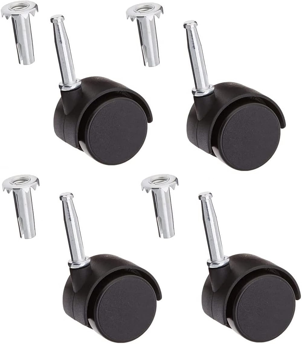 Just Accessories Twin Nylon Wheel Castors 40mm 25Kg Socket Grip 4 Pack