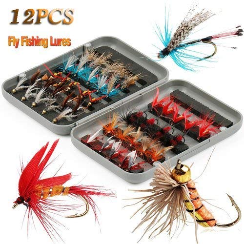 12pcs Fly Fishing Lures Artificial Bait Trout Fly Fishing Hooks Tackle without Case Box
