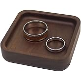DSHOM Solid Walnut Wood Square Ring Holder Dish, Small Decorative Jewelry Tray for Men and Women, Elegant Presentation Display