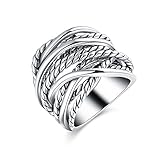 Mytys Silver Wide Statement Rings Vintage Cable Wire Crossover Band Rings for Women Men 20mm Wide