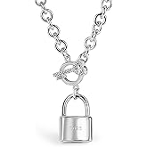 H&Beautimer Handmade in Italy - 925 Sterling Silver Necklace -Women's AAAAA CZ Zircon Heart/Lock Pendant Necklace Rolo Chain 18,20 Inch - Charm Jewelry - Birthday Gift