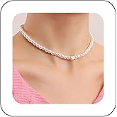 Erimberate Bohemian Pearl Heart Choker Necklace Gold Heart Pendant Necklace Small Pearl Heart Collar Necklace Minimalist Heart Chain Necklace Jewelry for Women Gifts