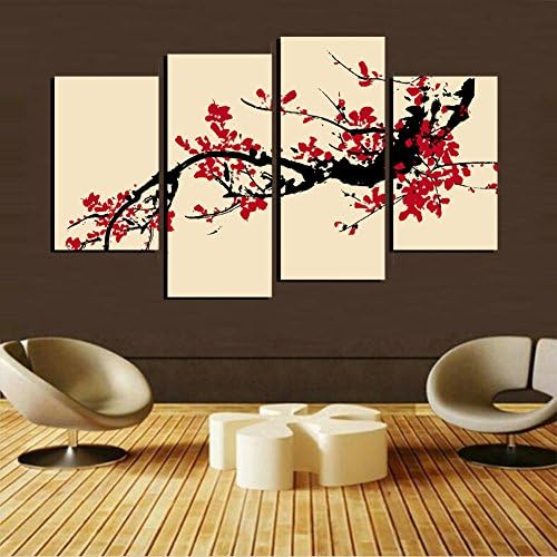 Modern Decoration Print Decor For Items Art Paintings 4 Panels Realism Plum Blooming Oil Paintings for Living Room Wall Deco